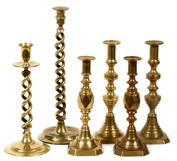 ANTIQUE BRASS CANDLESTICKS SIX (1 of 2)