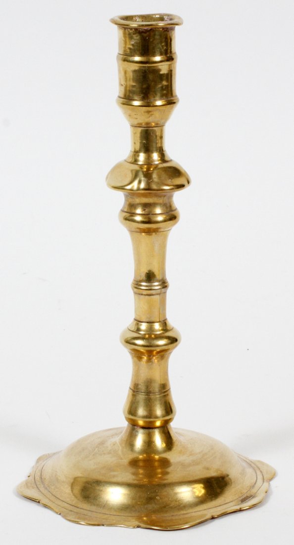 QUEEN ANNE BRASS CANDLESTICK 18TH C. (1 of 2)