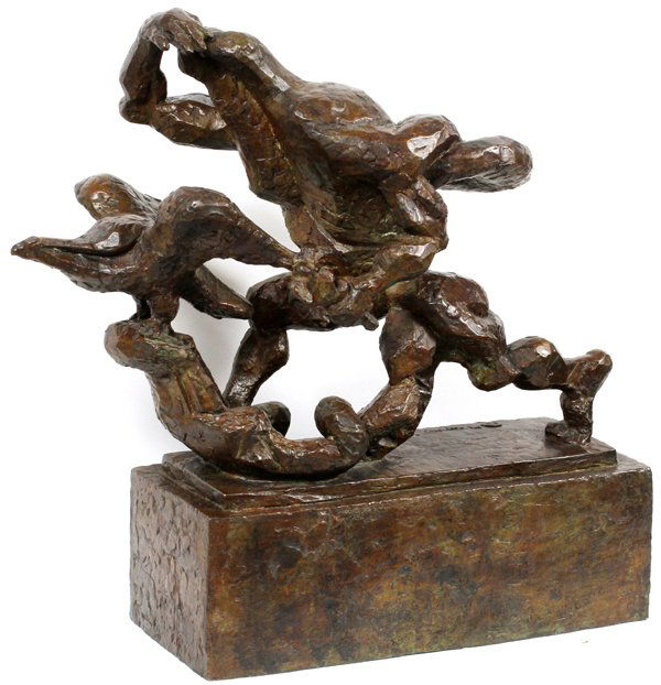 JACQUES LIPCHITZ BRONZE MAQUETTE SCULPTURE: JACQUES LIPCHITZ (FRENCH, 1891-1973), BRONZE MAQUETTE SCULPTURE, H 29 1/2", L 30", D 13", SKETCH FOR "THE SPIRIT OF ENTERPRISE":Number 2/7; signed. Provenance: purchased from Marlborough Godard Galler