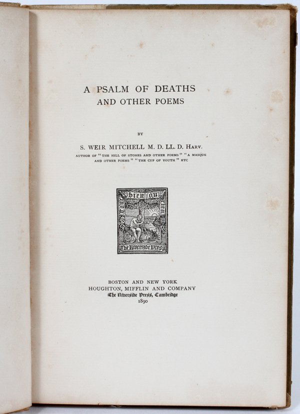 'S. WEIR MITCHELL SIGNED 1ST ED.  A PSALM OF DEATHS (1 of 3)