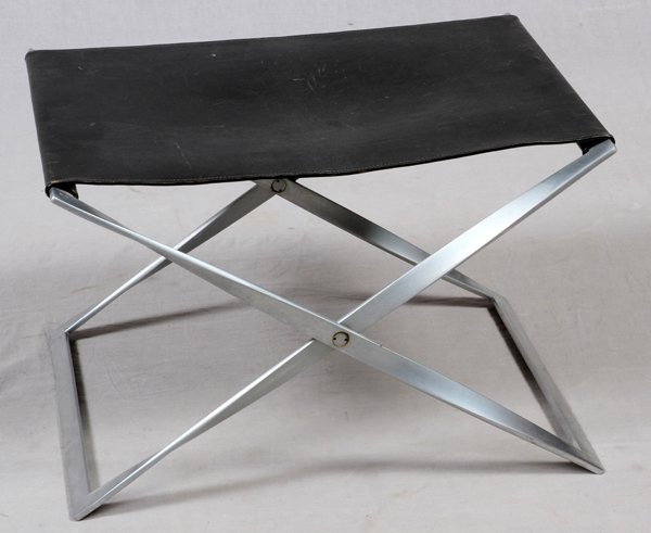 DANISH BRUSHED STAINLESS & LEATHER BENCH (1 of 1)
