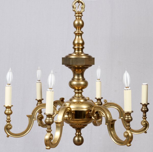 BRASS SIX-LIGHT CHANDELIER 1950 (1 of 2)