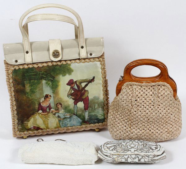 LADIES BEADED & WICKER PURSES ETC (1 of 1)