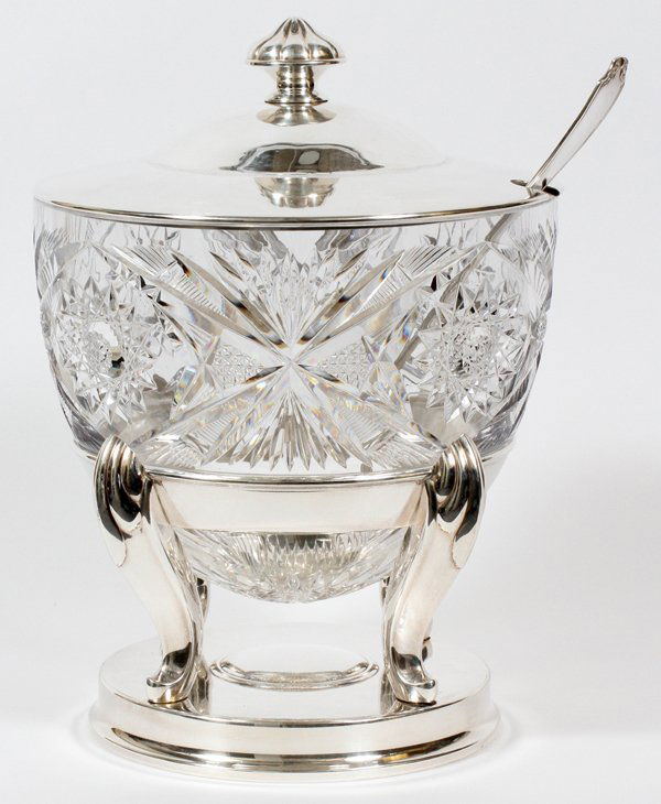 SILVERPLATE & CUT CRYSTAL COVERED PUNCH BOWL (1 of 2)