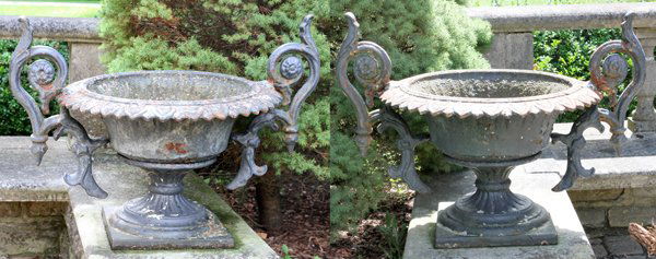 NEOCLASSICAL CAST IRON GARDEN URNS C. 1900, PAIR (1 of 5)