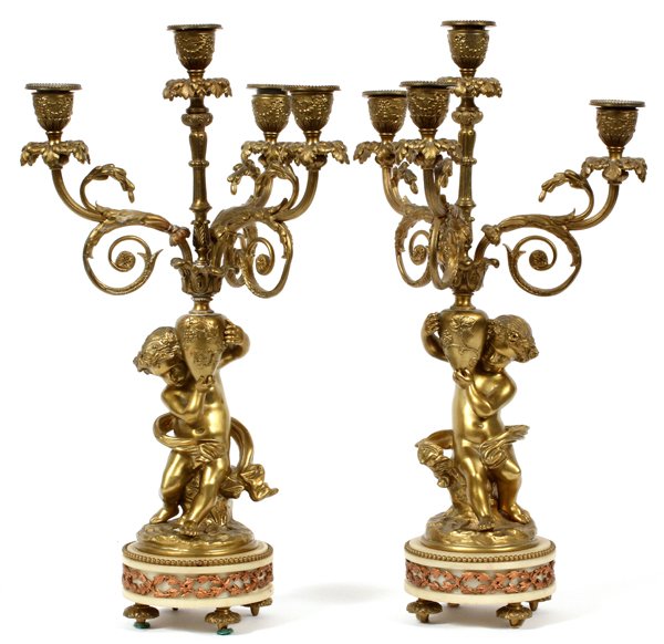 FRENCH BRONZE THREE-LIGHT FIGURAL CANDELABRA (1 of 3)