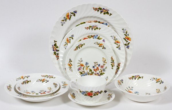 AYNSLEY 'COTTAGE GARDEN' DINNER SET 90 PIECES: AYNSLEY 'COTTAGE GARDEN' DINNER SET, 90 PIECES:English bone china service includes 11 dinner plates, 12 salad plates, 11 rim soup bowls, 12 bread-and-butter plates, 12 berry bowls, 11 cups and 12 sauc