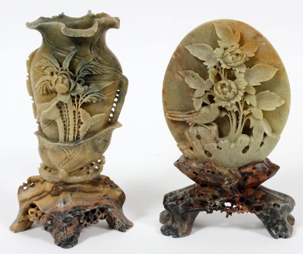 CHINESE SOAPSTONE TABLE SCREEN & MANTEL URN (1 of 2)