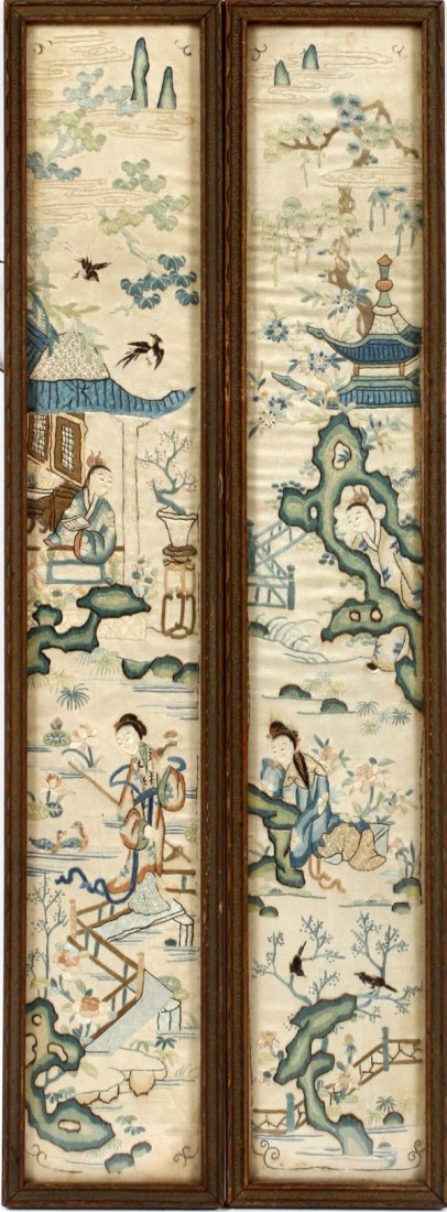 CHINESE SILK EMBROIDERED PANELS C. 1900, TWO (1 of 2)