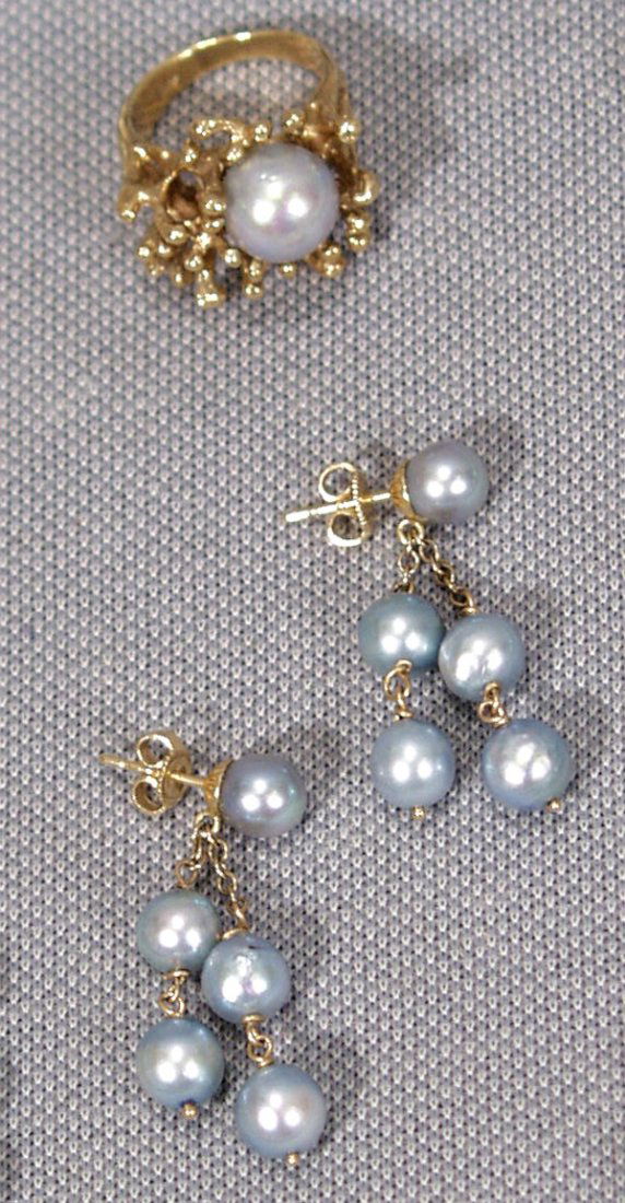14KT GOLD & BAROQUE PEARL RING AND PAIR OF EARRINGS (1 of 1)
