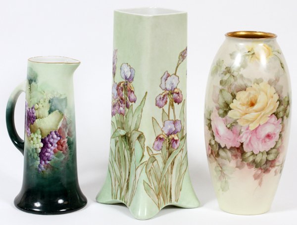 LIMOGES HAND-PAINTED PORCELAIN PITCHER & VASES (1 of 2)