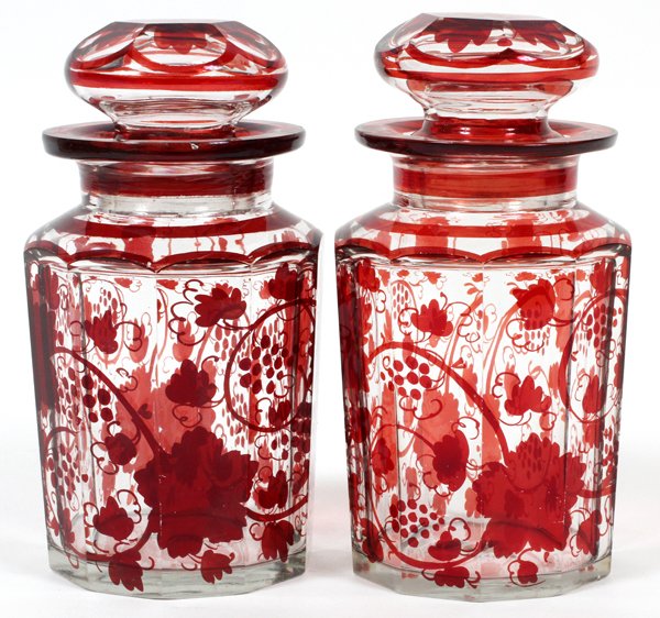 BOHEMIAN RUBY-FLASHED GLASS JARS LATE 19TH C. PAIR (1 of 2)