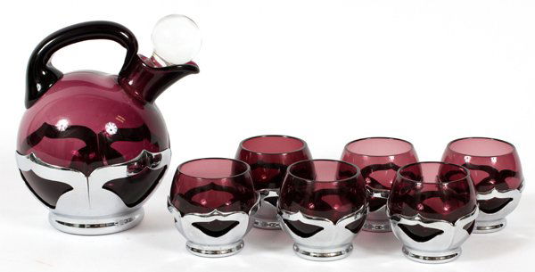 FARBER BROS. CHROME & CAMBRIDGE GLASS CORDIAL SET (1 of 2)