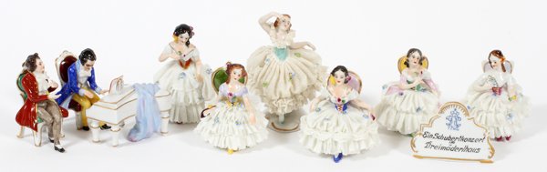 GERMAN PORCELAIN FIGURES, NINE PIECES (1 of 1)