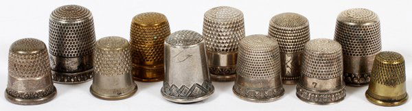 ANTIQUE SILVER & SILVERPLATE THIMBLES, ELEVEN (1 of 1)