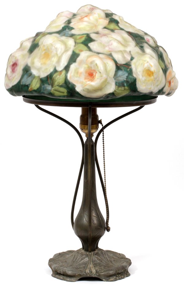 PAIRPOINT GLASS PUFFY SHADE C. 1900 ON METAL BASE (1 of 8)