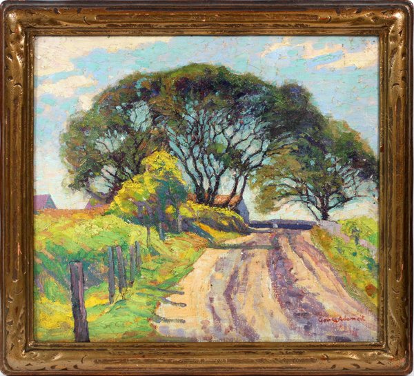 GEORGE ADOMEIT OIL ON BOARD COUNTRY ROAD W/ TREES (1 of 3)