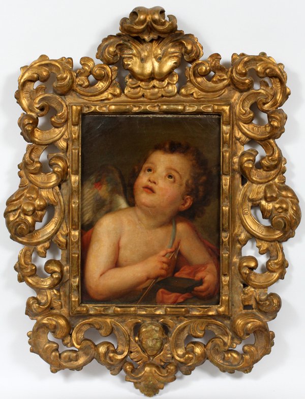 ITALIAN SCHOOL OIL ON CANVAS HEAD OF CUPID 18TH C. (1 of 4)