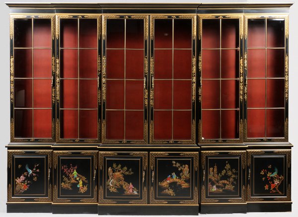 ORIENTAL BLACK LACQUER & GLASS DOOR BREAKFRONT (1 of 3)