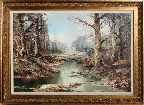 WILLI BAUER OIL ON CANVAS, STREAM W/ TREES (1 of 3)