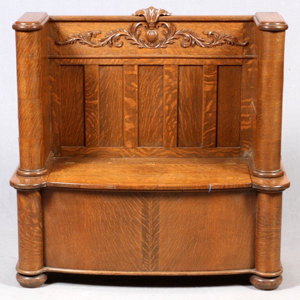 AMERICAN OAK HALL BENCH LATE 19TH C. (1 of 2)