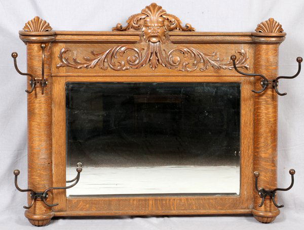 AMERICAN OAK HALL MIRROR LATE 19TH C. (1 of 2)