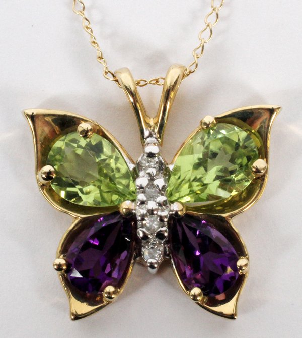 GOLD CHAIN PERIDOT & AMETHYST BUTTERFLY PENDANT (1 of 1)