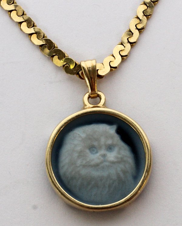 10KT YELLOW GOLD CHAIN AND CAMEO CAT PENDANT (1 of 1)