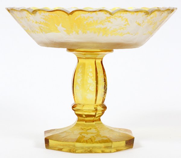 BOHEMIAN AMBER CUT-TO-CLEAR GLASS COMPOTE (1 of 2)