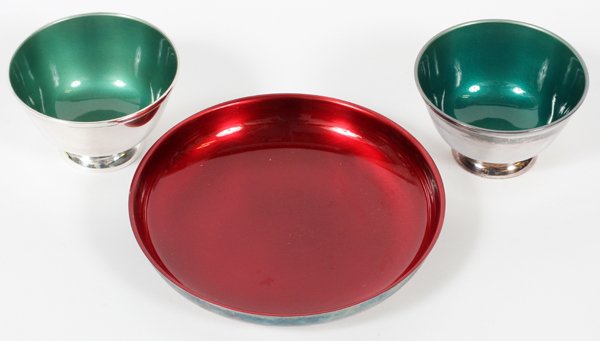 ENAMEL & SILVER PLATE BOWLS 3 PIECES (1 of 2)