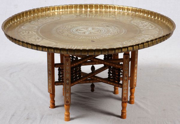 MOROCCO BRASS TRAY TABLE ARABIC CALLIGRAPHY (1 of 2)
