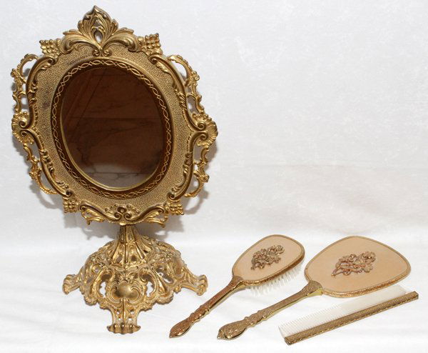 VICTORIAN GILT METAL VANITY DRESSER SET, 4 PCS (1 of 3)