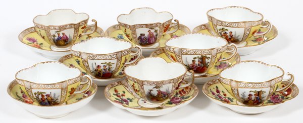 DRESDEN PORCELAIN CUPS & SAUCERS, 16 PIECES (1 of 3)
