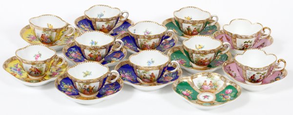 DRESDEN PORCELAIN CUPS & SAUCERS, 23 PIECES (1 of 3)