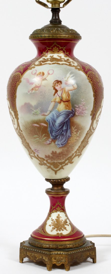 SEVRES PORCELAIN URN MOUNTED AS A LAMP C. 1900 (1 of 2)