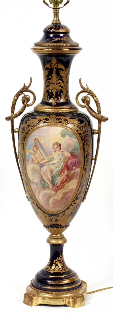 SEVRES STYLE PORCELAIN COVERED URN-FORM LAMP (1 of 6)