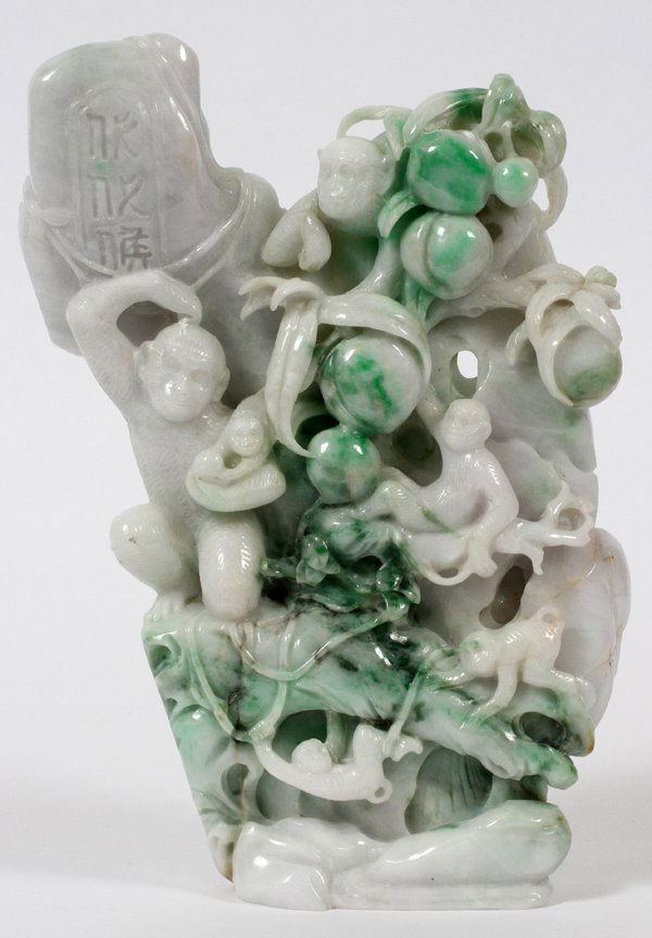 CHINESE CARVED JADE MONKEY GROUP (1 of 3)