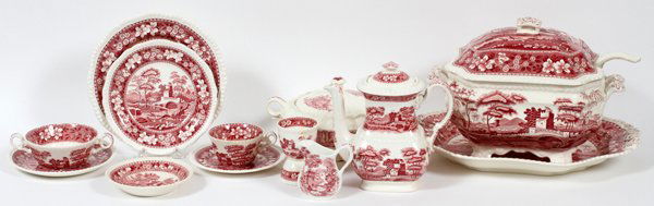 COPELAND 'SPODE'S TOWER' RED DINNER SET W/ TUREEN (1 of 4)