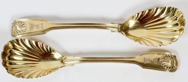 VICTORIAN GILT STERLING SHELL SPOONS LONDON, TWO (1 of 2)