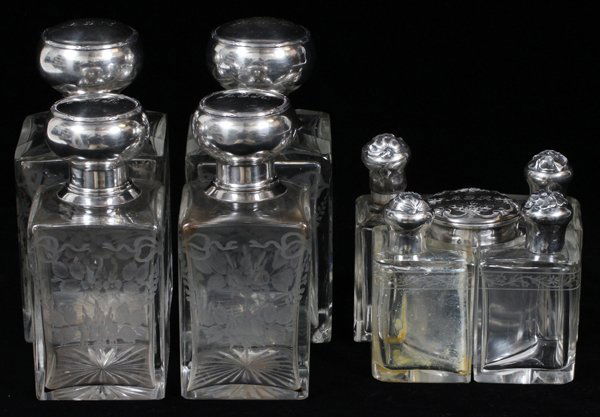 CHARLES BARRIER STERLING & ETCHED GLASS BOTTLES (1 of 2)