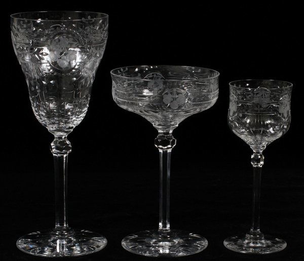 CUT & ETCHED CRYSTAL STEMWARE C. 1930, 35 PIECES (1 of 1)