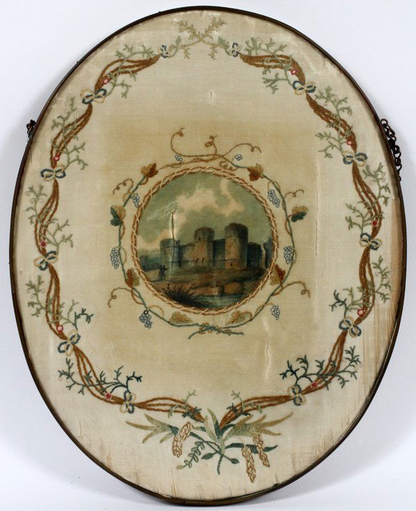 ENGLISH SILK EMBROIDERY C. 1820 (1 of 2)