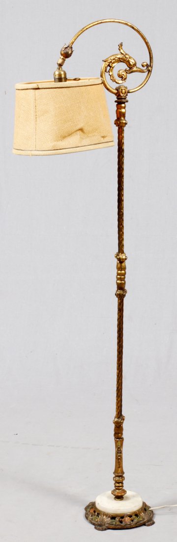 GILT METAL & ONYX FLOOR LAMP C. 1920: GILT METAL & ONYX FLOOR LAMP, C. 1920, H 62":Gilt metal shaft on an onyx base. For a high resolution photo CLICK HERE