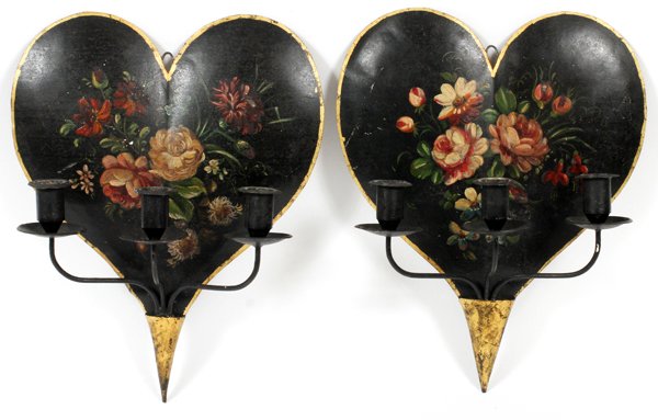 ENGLISH TOLE THREE-LIGHT SCONCES C. 1840, PAIR (1 of 5)
