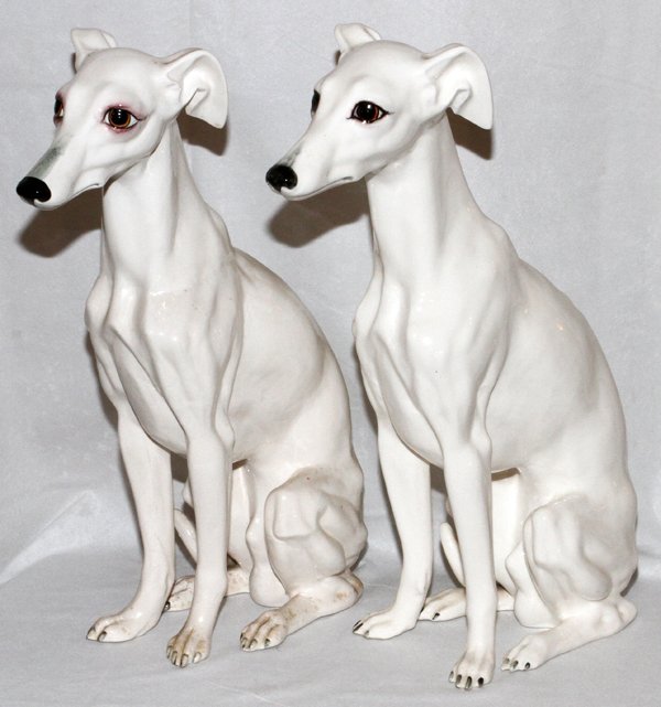 GLAZED CERAMIC FIGURES OF SEATED WHIPPETS, PAIR (1 of 1)