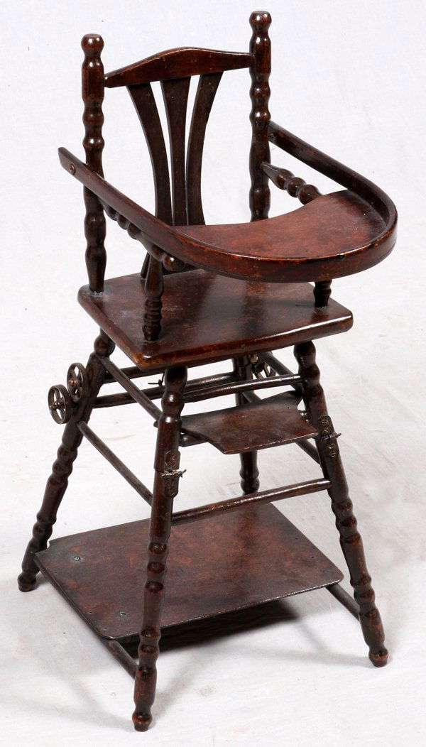 MAHOGANY DOLL'S HIGHCHAIR C. 1900 (1 of 2)