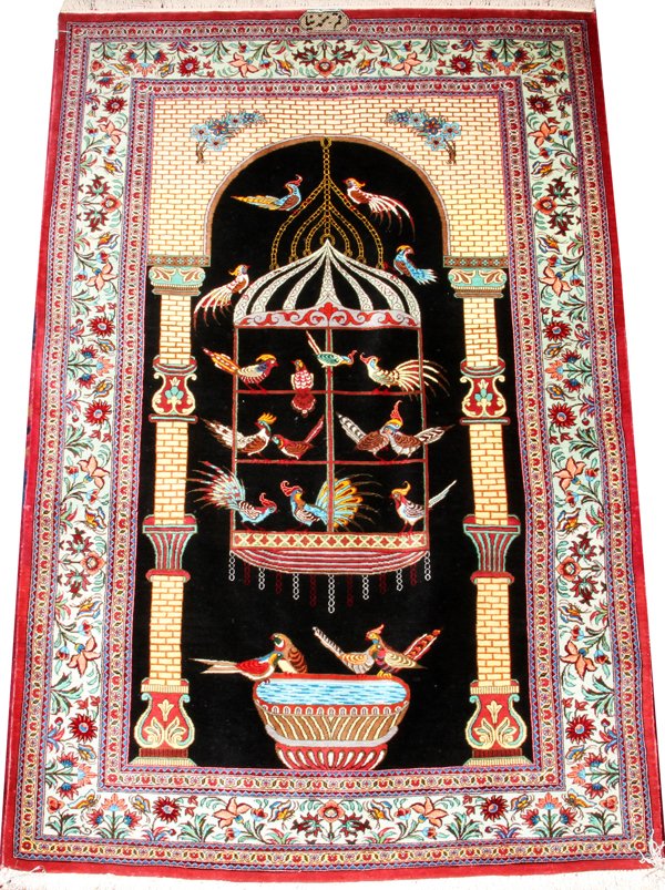 KASHAN PRAYER SIGNED SILK PICTORIAL RUG (1 of 2)