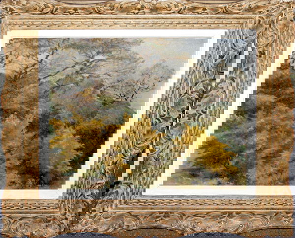 GUY C. WIGGINS, OIL ON CANVAS, FALL LANDSCAPE: GUY CARLETON WIGGINS (AMERICAN 1863-1962), OIL ON CANVAS, 18" X 21 3/4", CONNECTICUT FALL LANDSCAPE:Signed lower right; c. early 1930's; framed.