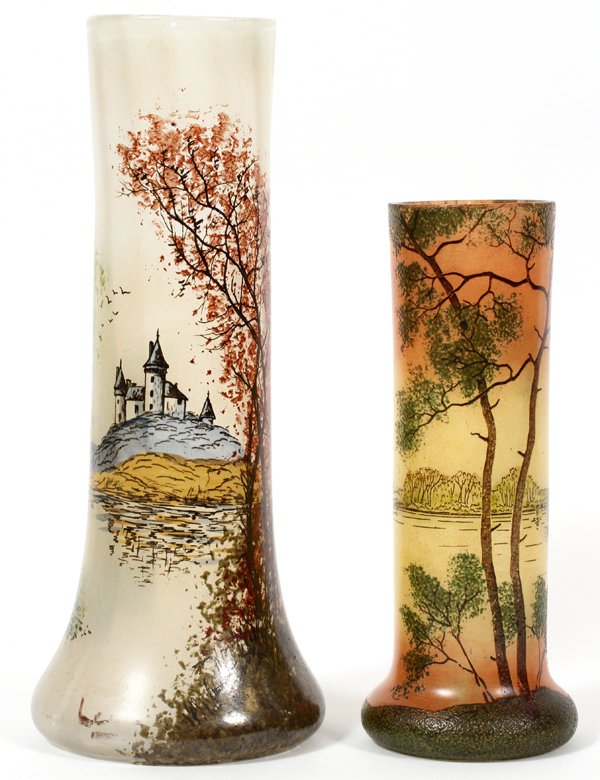 LEGRAS FRENCH ENAMELED GLASS SCENIC VASES C. 1920 (1 of 4)