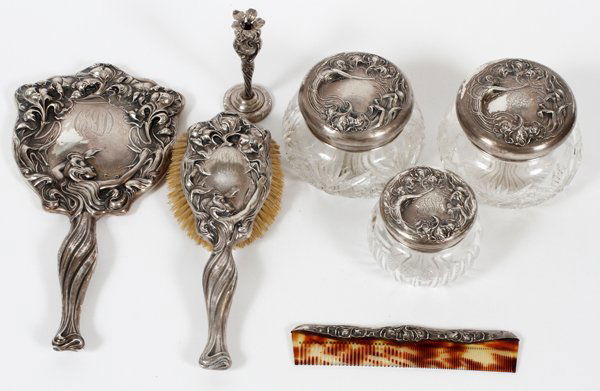 UNGER BROTHERS STERLING DRESSER SET SEVEN PIECES (1 of 2)